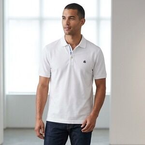 Brooks Brothers Mens XL Polo Shirt White Short Sleeve 1818 Cotton Logo RN93986